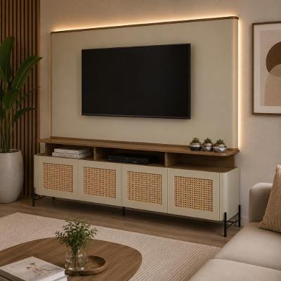 Rack com Painel para TV Bend 220CM MDF Porta Sextavada Louro e Luna com Preto Casa Lar Shop