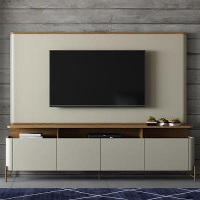 Rack com Painel para Sala Bend Louro e Luna com Dourado 220CM 4 Portas MDF Casa Lar Shop