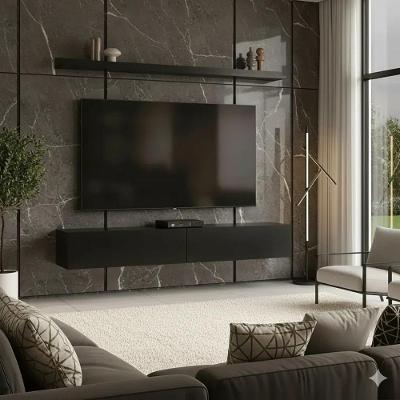 Painel para TV Argon 120CM MDP com Prateleira Aérea Preto