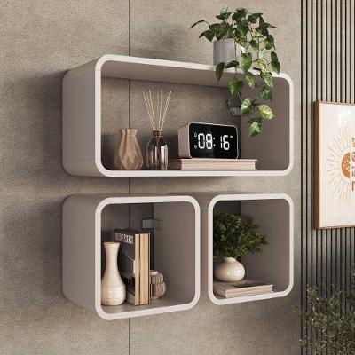 Nicho de Parede 3 Peças Retangular e Quadrado Modular MDP Suporte Invisível Bege Dunas