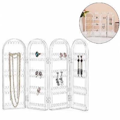Porta Joias Expositor Organizador Dobrável Acrílico Transparente 4 Painéis Brincos Colares Pulseiras