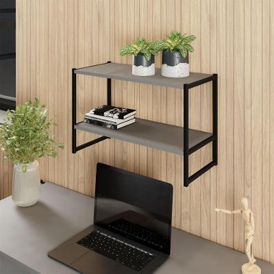 Nicho de Parede para Escritório F5 Office 2 Prateleiras MDF MDP Cinza Sagrado com Preto
