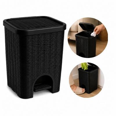 Yeet Lixeira com Pedal 12L Preto Textura Vime para Cozinha Banheiro e Escritório