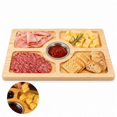 Tábua Petisqueira com Molheira Central Pinux de Madeira Bambu Multiuso com Inox para Frios Rustic