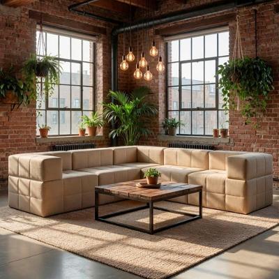 Sofá Modular Canto Luxo Bom Pastor 5 Lugares Reclinável 255CM Bege Linho