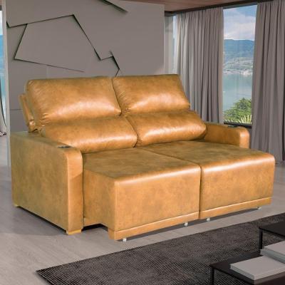 Sofá Lyon 2 Lugares Retrátil e Reclinável 176CM Caramelo Veludo Pu Bom Pastor