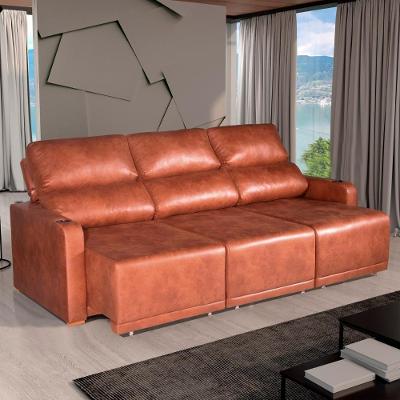 Sofá com Chaise Lyon 4 Lugares Retrátil e Reclinável 250CM Terracota Veludo