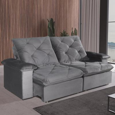 Sofá com Chaise Canyon 3 Lugares Retrátil e Reclinável 230CM Cinza Veludo Bom Pastor Móveis