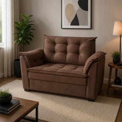 Sofá Alice 2 Lugares Fixo Suede com Espuma D-28 Marrom Escuro Império Decor 140CM