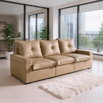 Sofá Tera Living 3 Lugares Reclinável 262CM Bege Linho