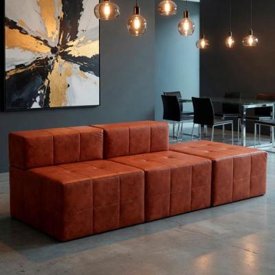 Sofá Modular Bello 3 Lugares Reclinável 85CM Café Couro Sintético com Puff