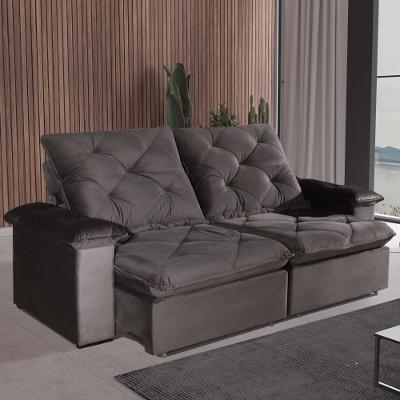 Sofá com Chaise Canyon 4 Lugares Retrátil e Reclinável 250CM Marrom Veludo Bom Pastor Móveis