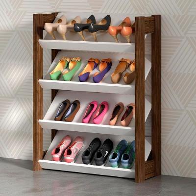 Sapateira Vertical Organizador de Sapatos com 4 Prateleiras 69CM Branco com Nogal Tecno Mobili