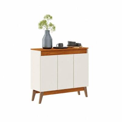 Aparador Buffet Toronto Retrô 3 Portas MDP 91CM Off White e Freijó Menu Móveis