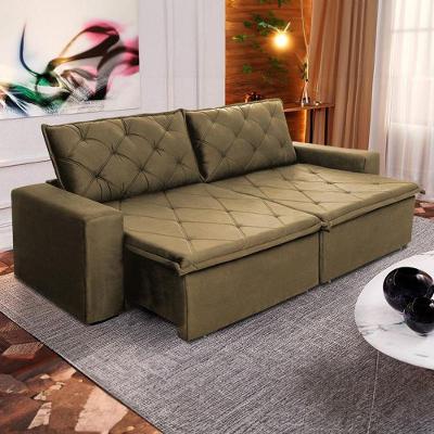 Sofá Cama Bangkok Sem Caixa 2,10m Retrátil E Reclinável Com Molas Velut Bege- King House