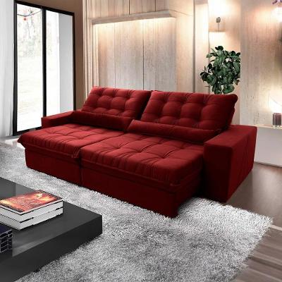 Sofá Retrátil Reclinável Zurique 2,30m Suede Velut Vermelho Molas No Assento - King House