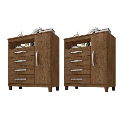Kit Com 2 Cômoda 1 Porta 4 Gavetas Malbec