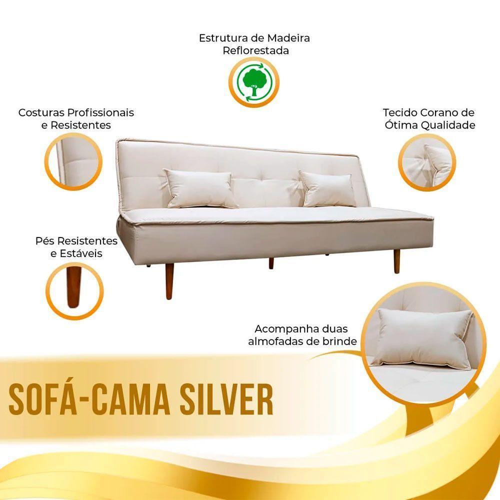 Sofá Cama Silver 3 Lugares Reclinável Casal Corano Bege - Speciale Home Bege - 3