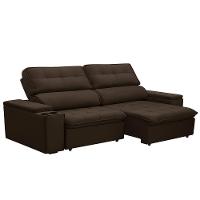 Sofá Retrátil E Reclinável 3 Lugares 210cm Zoho Porta Copos No Braço Veludo Marrom G22 - Gran Belo - 1