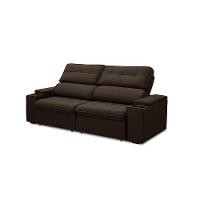 Sofá Retrátil E Reclinável 3 Lugares 210cm Zoho Porta Copos No Braço Veludo Marrom G22 - Gran Belo