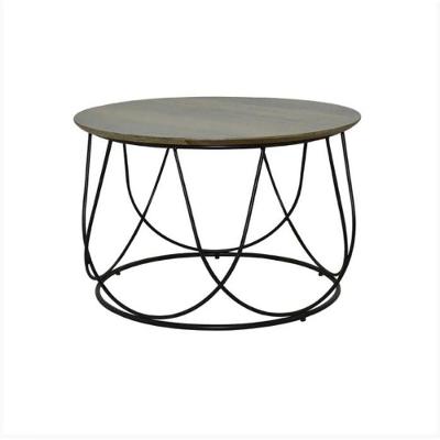 Mesa De Centro Cidreira Rivatti Redonda 60 Cm Tampo Nogueira Base Aço Preto