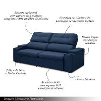 Sofá Retrátil E Reclinável 3 Lugares 210cm Zoho Porta Copos No Braço Veludo Azul G22 - Gran Belo - 5