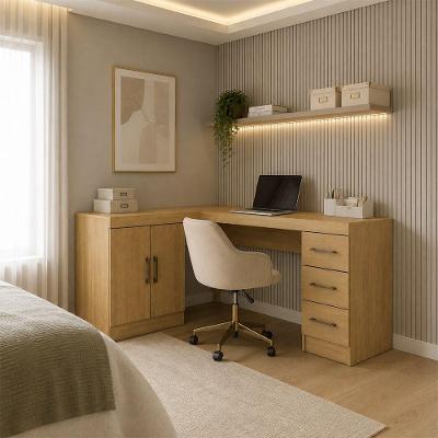 Mesa Escrivaninha de Canto Home Office Moderno 3 Gavetas 120CM Carvalho Menu Móveis