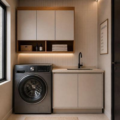 Armário Aéreo de Lavanderia 3 Portas MDP 120CM Carvalho Menu Móveis