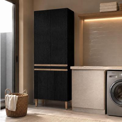 Armário de Lavanderia 4 Portas MDP 80CM Preto Menu Móveis