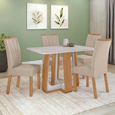 Conjunto Jantar 4 Lugares Tampo Vidro MDF Veludo