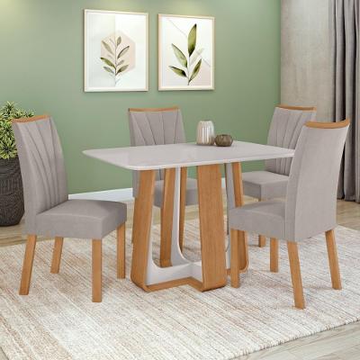 Conjunto Jantar 4 Lugares Tampo Vidro MDF Cadeiras Liso Off