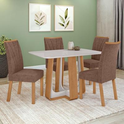 Conjunto Jantar 4 Lugares Tampo Vidro MDF Cadeiras
