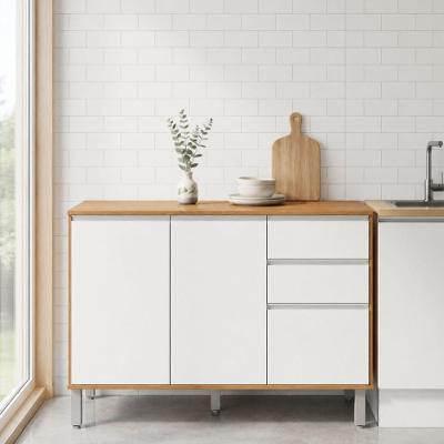 Balcão Nina 3 Portas 2 Gavetas MDP 119CM Amêndoa e Branco