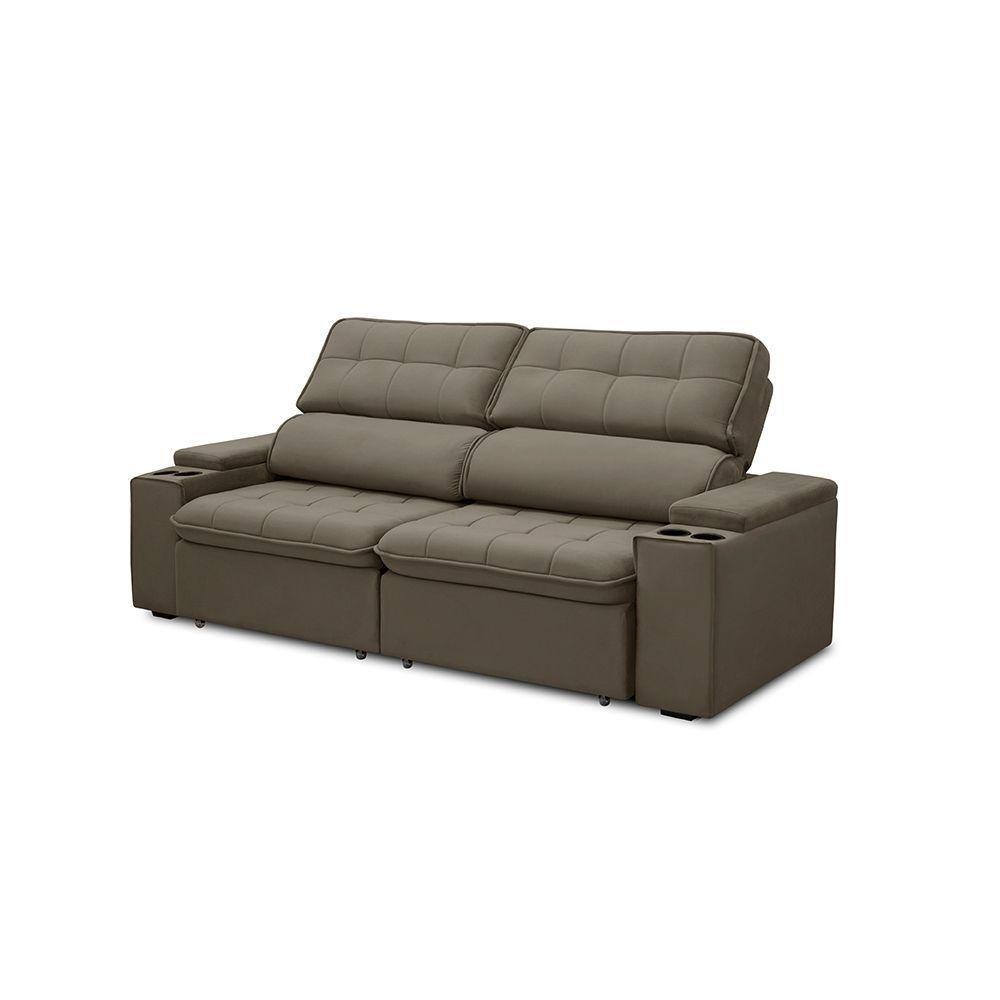 Sofá Retrátil E Reclinável 3 Lugares 210cm Zoho Porta Copos No Braço Veludo Castor G22 - Gran Belo - 4