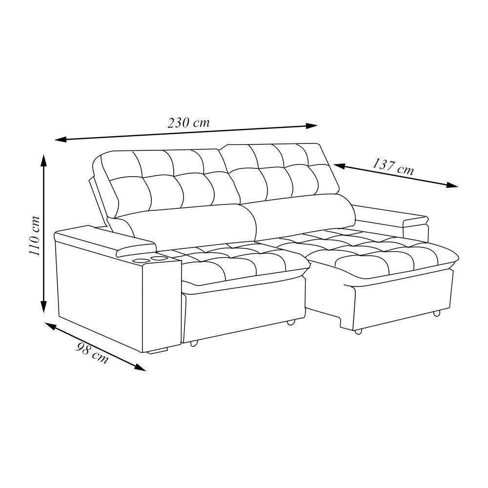 Sofá Retrátil E Reclinável 3 Lugares 210cm Zoho Porta Copos No Braço Veludo Castor G22 - Gran Belo - 5