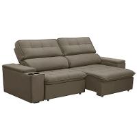 Sofá Retrátil E Reclinável 3 Lugares 210cm Zoho Porta Copos No Braço Veludo Castor G22 - Gran Belo - 1