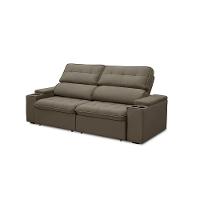 Sofá Retrátil E Reclinável 3 Lugares 210cm Zoho Porta Copos No Braço Veludo Castor G22 - Gran Belo