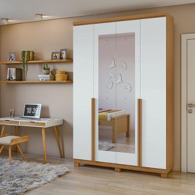 Guarda Roupa Solteiro 4 Portas Espelho 2 Gavetas MDF Branco