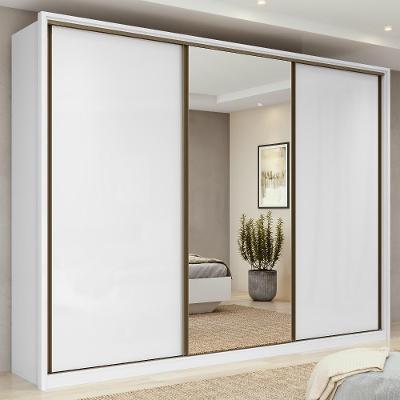 Guarda Roupa Casal 3 Portas 6 Gavetas MDF c/Espelho Branco