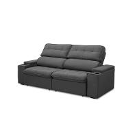Sofá Retrátil E Reclinável 3 Lugares 210cm Zoho Porta Copos No Braço Veludo Grafite G22 - Gran Belo - 1