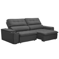 Sofá Retrátil E Reclinável 3 Lugares 210cm Zoho Porta Copos No Braço Veludo Grafite G22 - Gran Belo - 2
