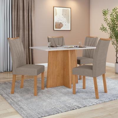 Conjunto Mesa de Jantar c/Cadeiras 4 Lugares MDF c/Vidro