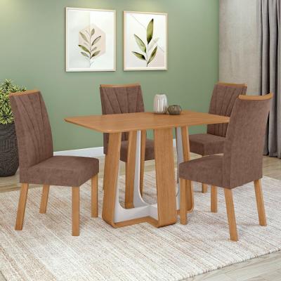 Conjunto Sala de Jantar Mesa 4 Lugares Tampo MDF Cadeiras