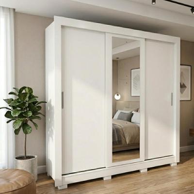 Guarda Roupa Casal Atlas 3 Portas c/Espelho MDP Branco Lopas