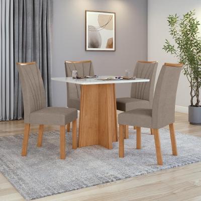 Conjunto Mesa 4 Lugares Tampo MDF Cadeiras Suede