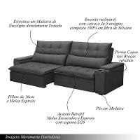 Sofá Retrátil E Reclinável 3 Lugares 210cm Robem Porta Copos No Braço Veludo Grafite G22 Gran Belo - 4