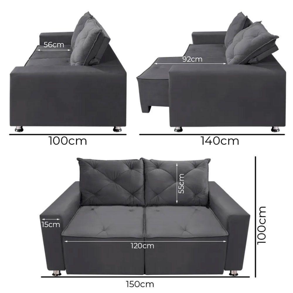 Sofá Retrátil E Reclinável 2 Lugares Bariloche Veludo Cinza Speciale Home Cinza - 8