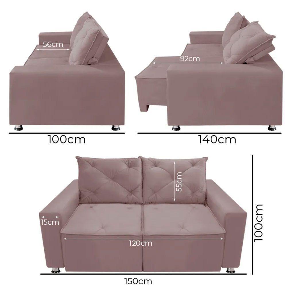 Sofá Retrátil E Reclinável 2 Lugares Bariloche Veludo Rosê Speciale Home Rose - 8