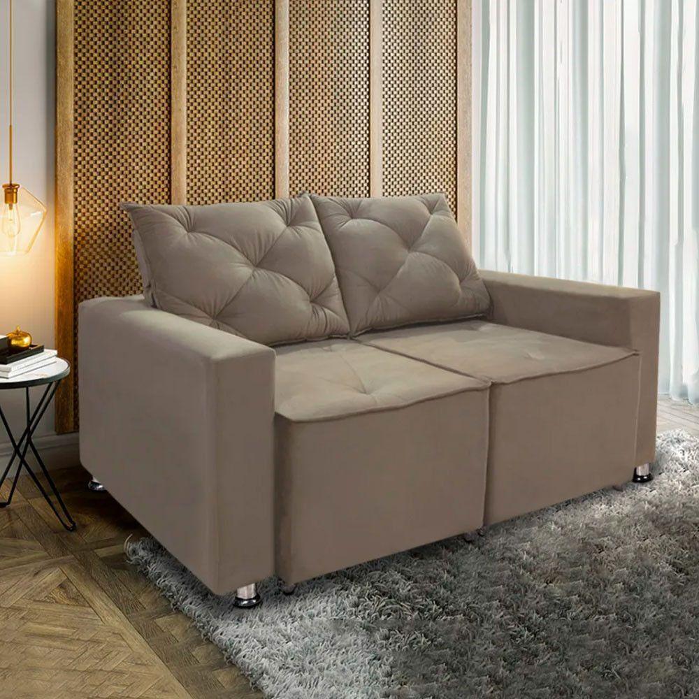 Sofá Retrátil E Reclinável 2 Lugares Bariloche Veludo Bege Speciale Home Bege - 9