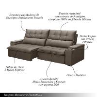 Sofá Retrátil E Reclinável 3 Lugares 210cm Robem Porta Copos No Braço Veludo Castor G22 - Gran Belo - 2